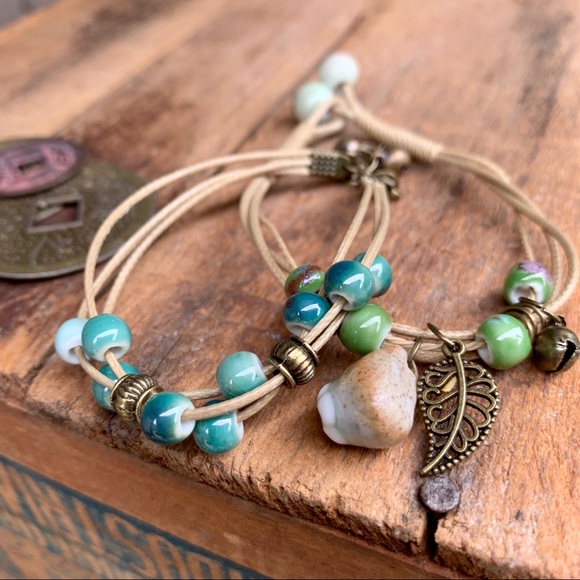 ✨VINTAGE BOHO CERAMIC STRING BRACELET/ANKLET - Picture 3 of 8